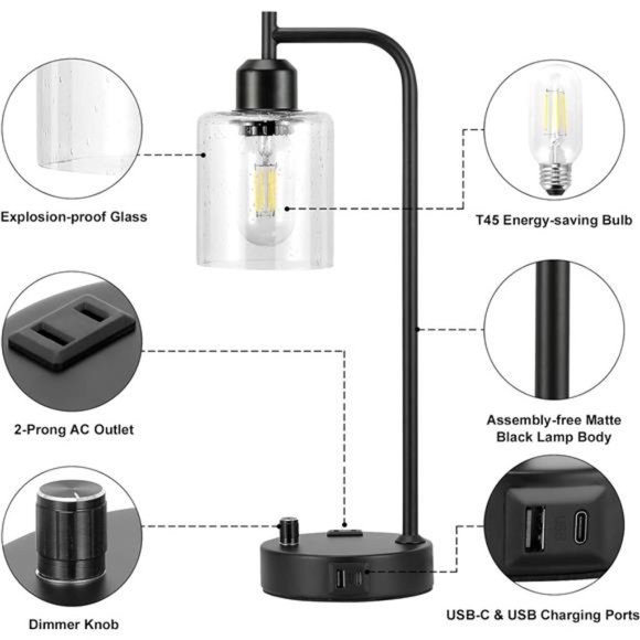 Table Lamps for Bedrooms Set of 2 - Fully Dimmable with USB A and C Ports - Picture 4 of 6